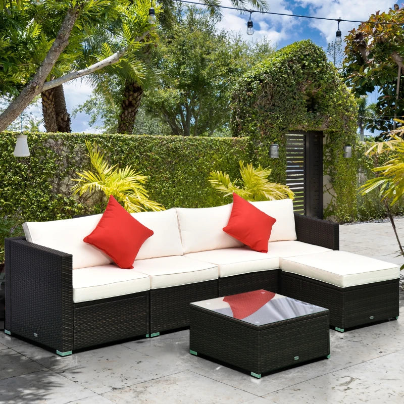 6 Pieces Outdoor PE Rattan Wicker Patio Furniture Sofa Set with Thick Riverside Patio Furniture Accessories