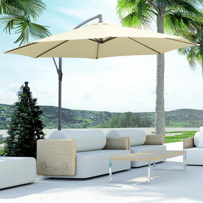 10' Deluxe Cantilever Umbrella Outdoor Market Parasol Banana Hanging Offset Sunshade Crank Cross Base Beige