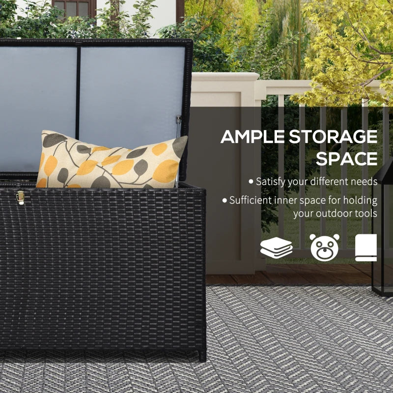 44.5x17x22inch Outdoor Deck Rattan Storage Box Wicker Home Furniture Indoor Storing Unit with Lid Coffee