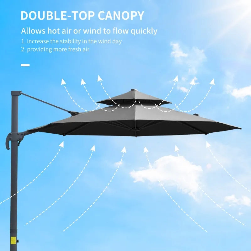 11ft Outdoor Cantilever Umbrella Rotatable Sun Shade Aluminum Market Umbrella with Adjustable Angle & Double-top Canopy for Backyard, Poolside, Lawn and Garden Dark Grey