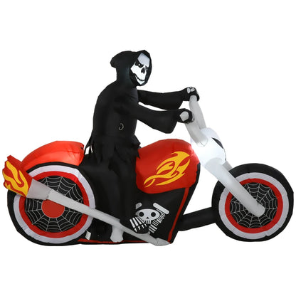 6' Long Halloween Grim Reaper Flaming Motorcycle Outdoor LED Lighted Airblown Inflatable Decoration