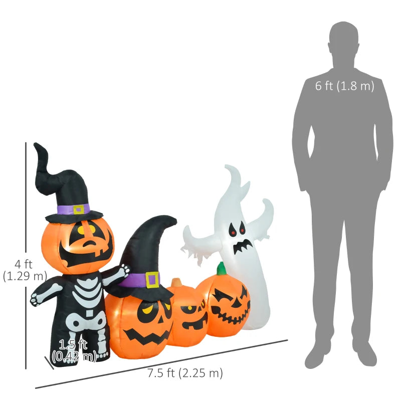 7.5ft Inflatable Halloween Pumpkin Ghost Family, Outdoor Blow-Up Decoration