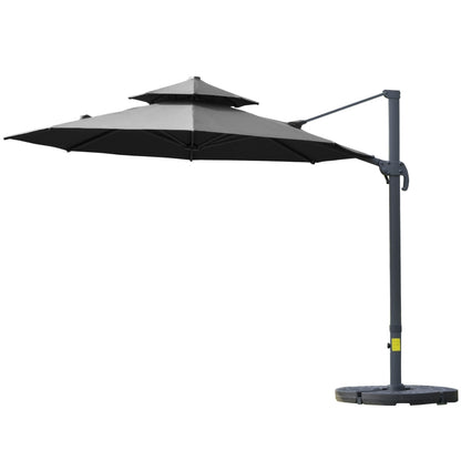 11ft Outdoor Cantilever Umbrella Rotatable Sun Shade Aluminum Market Umbrella with Adjustable Angle & Double-top Canopy for Backyard, Poolside, Lawn and Garden Dark Grey