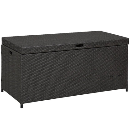 Outdoor Storage Box Wicker Patio Deck Box Bin Rattan Foot Stool w/Steel Frame Large Capacity Rectangle Coffee Table w/Handle