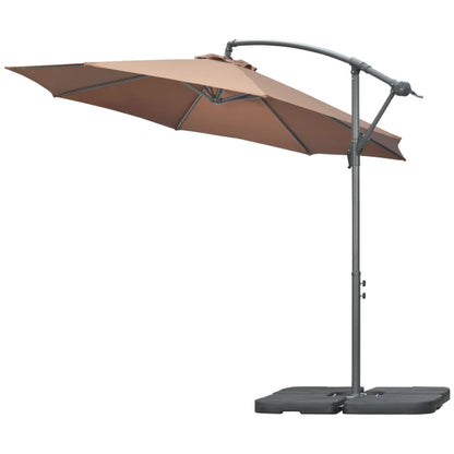 9.6ft Outdoor Umbrella with Crank Garden UV Resistant Hanging Parasol with Base Banana Cantilever Umbrella for Patio, Coffee