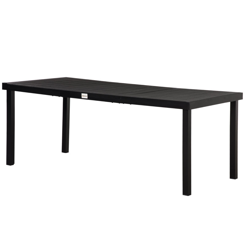 Outdoor Dining Table for 8, 74.8" x 35.4", Patio Bistro Aluminum Wood-like Table with Anti-slip Footpads for Garden, Backyard, Black