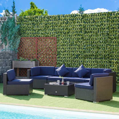 7 Pieces Patio Furniture Set, Rattan Outdoor Conversation Set Garden Wicker Sofa Set, Sectional Furniture, Navy