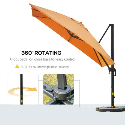 9.8x9.8ft Cantilever Umbrella Rotatable Square Top Market Parasol with 4 Adjustable Angle for Backyard Patio Outdoor Area Orange