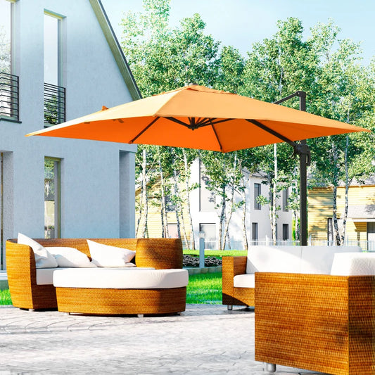 9.8x9.8ft Cantilever Umbrella Rotatable Square Top Market Parasol with 4 Adjustable Angle for Backyard Patio Outdoor Area Orange