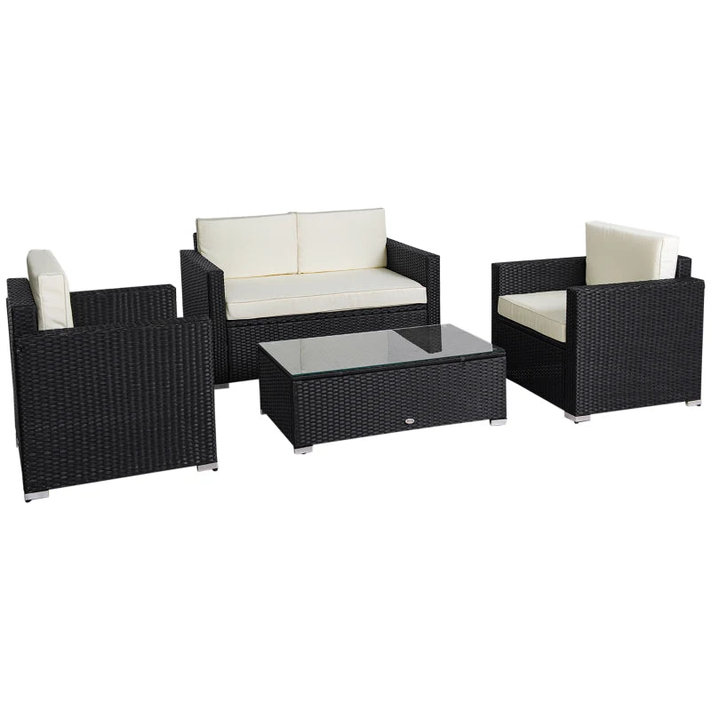 4 Pieces Sectional Patio Furniture Set, Rattan Wicker Patio Chairs Outdoor Coffee Set with Cushions, Cream White