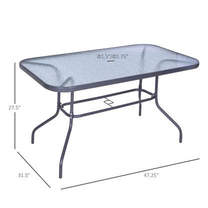 Metal Garden Dining Tables Outdoor Patio w/ Tempered Glass Top, Umbrella Hole, 55" x 31.5"