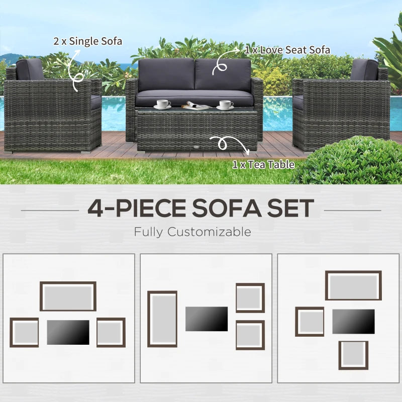 4 Pieces Patio Furniture Set, Rattan Wicker Sofa Deluxe With Cushions, Grey