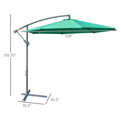 10ft Offset Patio Umbrella with Base, Garden Hanging Parasol with Crank, Banana Cantilever Umbrella Sun Shade, Green