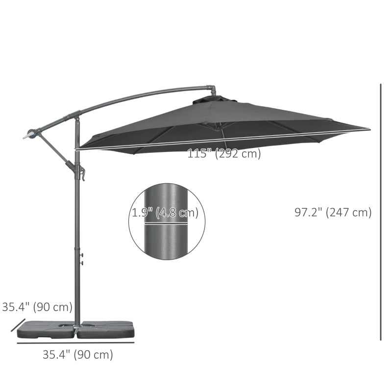 9.6ft Offset Patio Umbrella Garden Hanging Parasol Banana Cantilever Umbrella with Base, Crank, Black