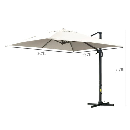 10x10ft Cantilever Umbrella Rotatable Square Top Market Parasol with 4 Adjustable Angle for Backyard Patio Outdoor Area, Cream White