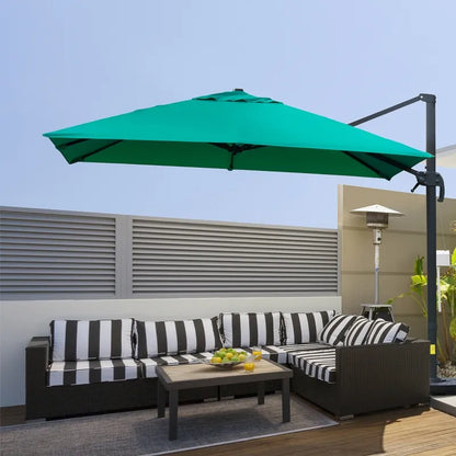 10x10ft Cantilever Umbrella with 4 Adjustable Angle and Rotation, Square Top Market Parasol with Aluminum Pole and Ribs for Backyard Patio Outdoor Area, Green