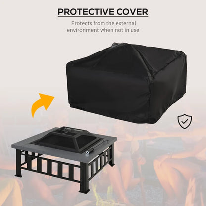 34" Outdoor Square Firepit Steel Stove Portable with Spark Screen Cover Log Grate Poker and Rain Cover for Outside Wood Burning and Camping Black