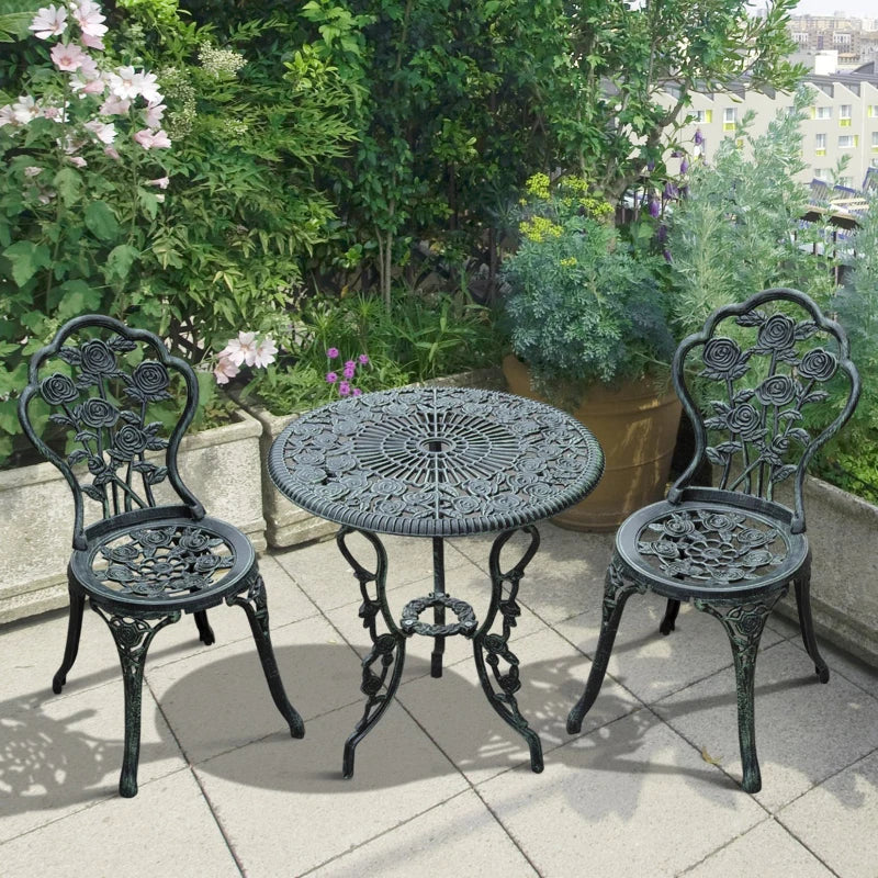 3 Pieces Patio Bistro Table and Chairs Antique Green