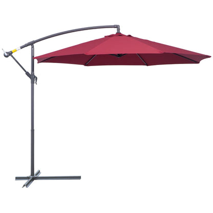 10' Deluxe Patio Umbrella Outdoor Market Parasol Banana Hanging Offset Sunshade Crank Cross Base Wine Red