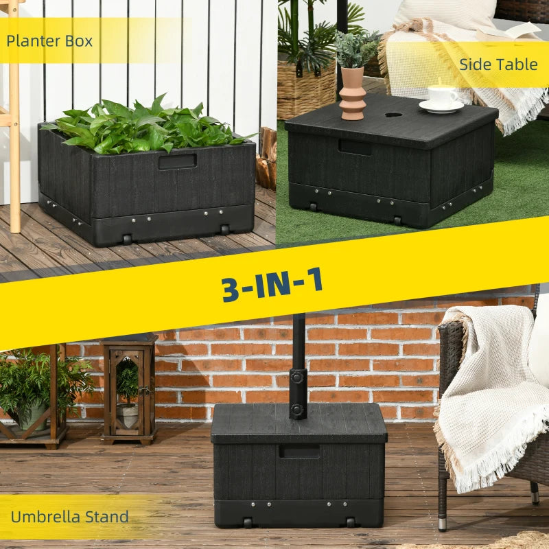 3-in-1 Outdoor Umbrella Base with Wheels, Side Table, Planter Box, 175lbs Heavy Duty Patio Umbrella Stand, Black