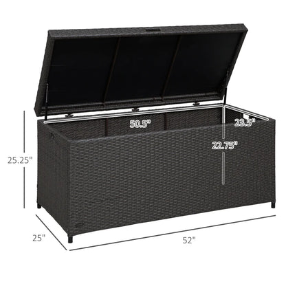 Outdoor Storage Box Wicker Patio Deck Box Bin Rattan Foot Stool w/Steel Frame Large Capacity Rectangle Coffee Table w/Handle