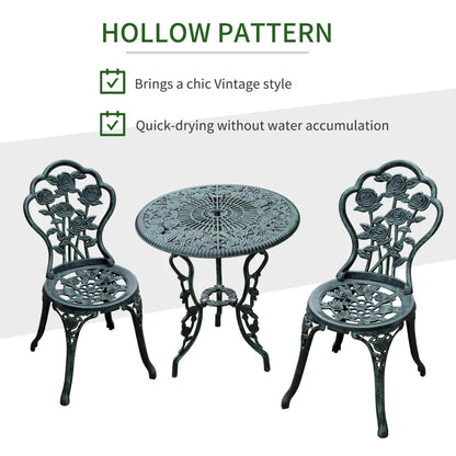 3 Pieces Patio Bistro Table and Chairs Antique Green