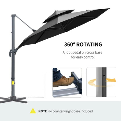 11ft Outdoor Cantilever Umbrella Rotatable Sun Shade Aluminum Market Umbrella with Adjustable Angle & Double-top Canopy for Backyard, Poolside, Lawn and Garden Dark Grey