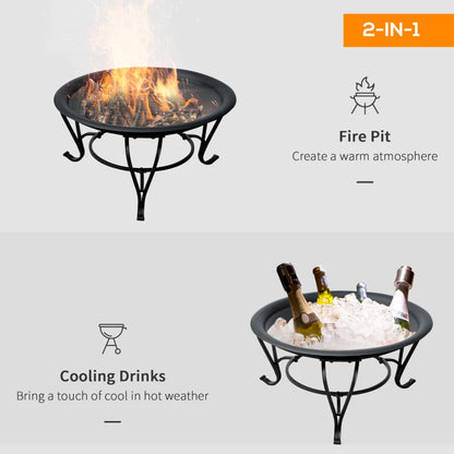 22" Round Firepit Patio Fireplace Garden Heater Portable Wood Burning Porch with Poker and Spark Screen Black