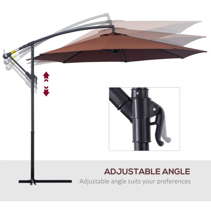 10' Deluxe Patio Umbrella Outdoor Market Parasol Banana Hanging Offset Sunshade Crank Cross Base Coffee