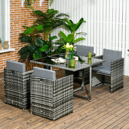 Outdoor Dining Set Rattan Furniture Wicker Conversation Set Dining Sofa Table Bistro Set Patio Furniture with Cushion & Tempered Glass Table, Gray