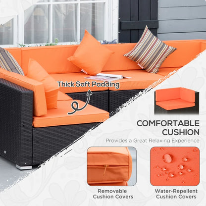 7 Piece Garden Wicker Sectional Set w/ Tea Table Patio Rattan Lounge Sofa with Cushion for Outdoor Deck Orange