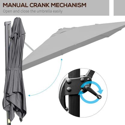 10x10ft Cantilever Umbrella Rotatable Square Top Market Parasol with 4 Adjustable Angle for Backyard Patio Outdoor Area, Grey