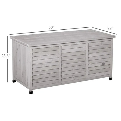 75 Gallon Wooden Storage Box patio Deck Box Bench, Garden Backyard Outdoor Storage Container with Aerating Gap & Weather-Fighting Finish, Gray