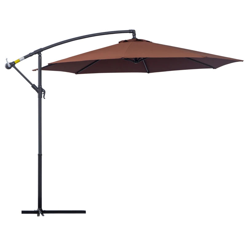 10' Deluxe Patio Umbrella Outdoor Market Parasol Banana Hanging Offset Sunshade Crank Cross Base Coffee