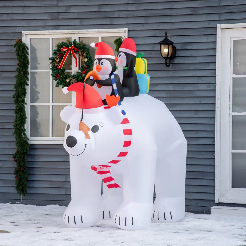 7ft Christmas Decoration with Polar Bear and Two Penguins Inflatable Santa Decor Easy Set-Up Blow UP Decoration for Holiday Yard