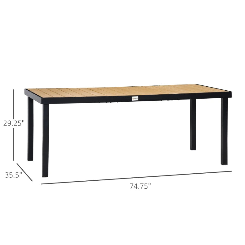 Outdoor Dining Table for 8 People, Rectangular Aluminum Frame Garden Table with All-Weather Faux Wood Top for Garden, Lawn, Patio, Natural