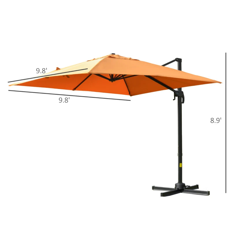 9.8x9.8ft Cantilever Umbrella Rotatable Square Top Market Parasol with 4 Adjustable Angle for Backyard Patio Outdoor Area Orange