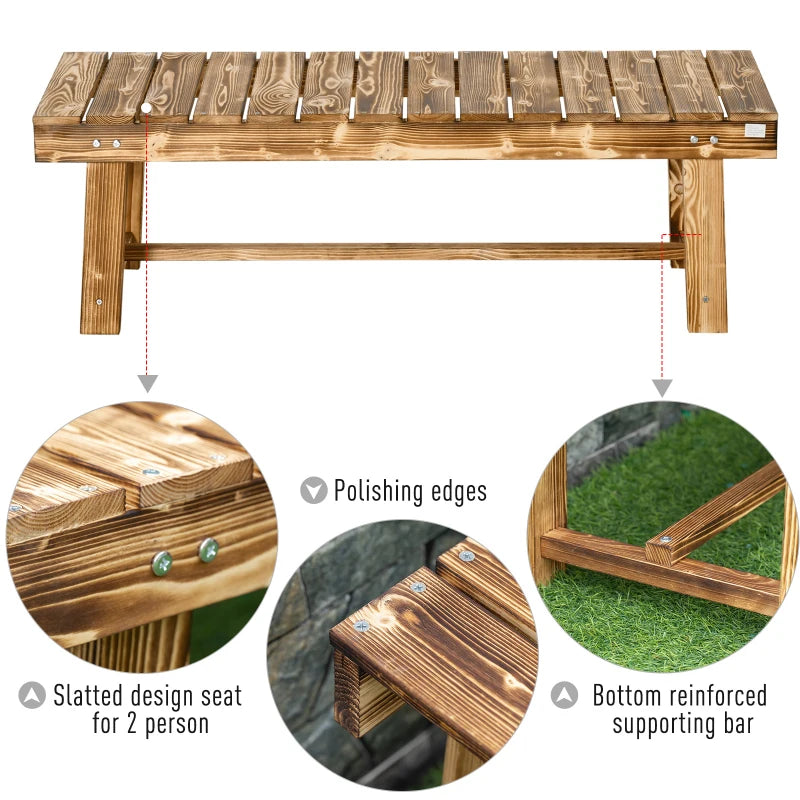 Outdoor Garden Bench, Backless Patio Fir Wood Stool, Armless Loveseat, 43.25" x 15" x 13.75", Carbonized