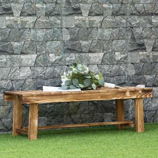 Outdoor Garden Bench, Backless Patio Fir Wood Stool, Armless Loveseat, 43.25" x 15" x 13.75", Carbonized