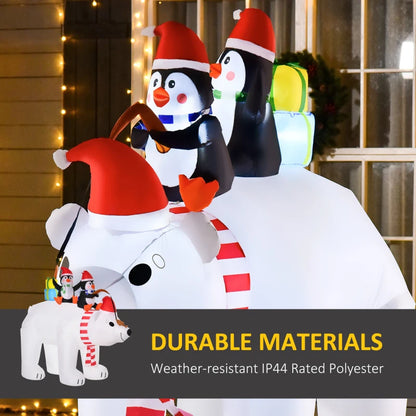 7ft Christmas Decoration with Polar Bear and Two Penguins Inflatable Santa Decor Easy Set-Up Blow UP Decoration for Holiday Yard