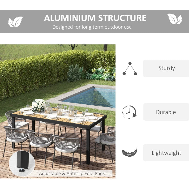 Outdoor Dining Table for 8 People, Rectangular Aluminum Frame Garden Table with All-Weather Faux Wood Top for Garden, Lawn, Patio, Natural