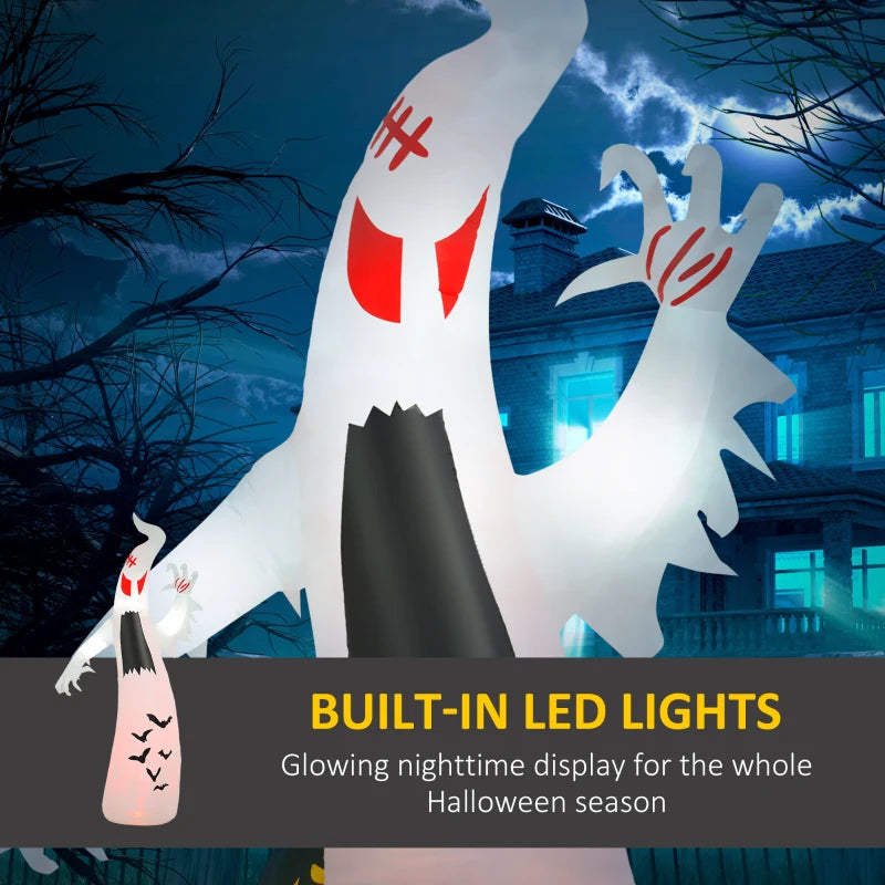 8ft Inflatable Halloween Ghost with Bat Patterns, Outdoor Blow Up Decoration, LED Garden Display