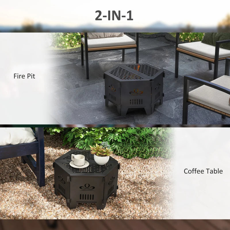 2-In-1 Portable Plug Fire Pit Table 20" Hexagon Firepit with Carrying Bag for Patio, Camping, Picnic, Bonfire