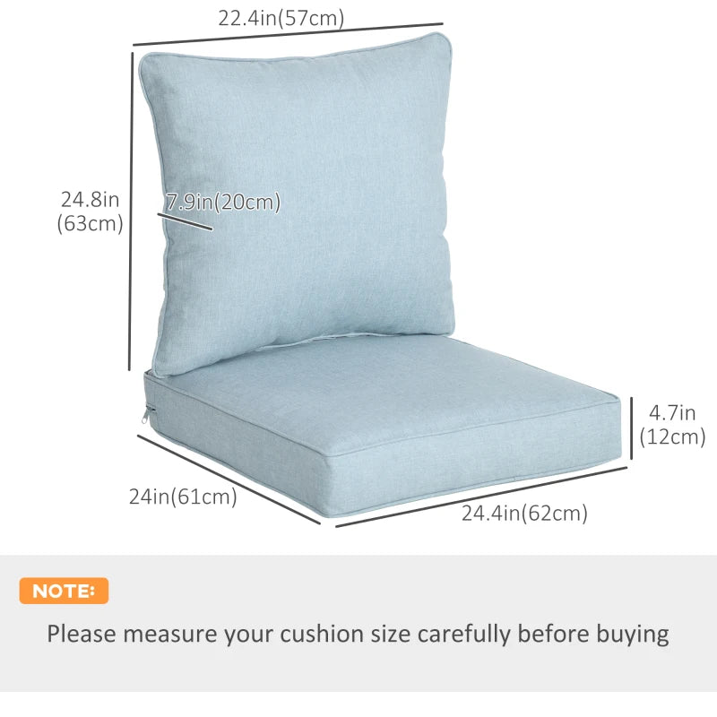 Outdoor Patio Chair Cushions, Deep Seat Replacement Patio Cushions Set (Seat and Back), Light Blue