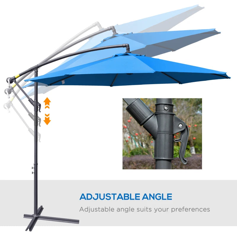 10ft Offset Patio Umbrella with Base, Garden Hanging Parasol with Crank, Banana Cantilever Umbrella Sun Shade, Blue