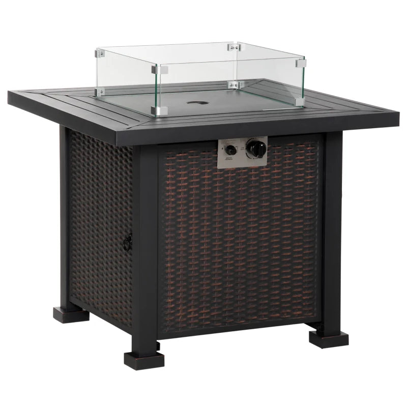 32" Propane Gas Fire Pit Table, 50,000 BTU Square Patio Table with Fire Pit, Wind Guard, Lid, CSA Certified, Black