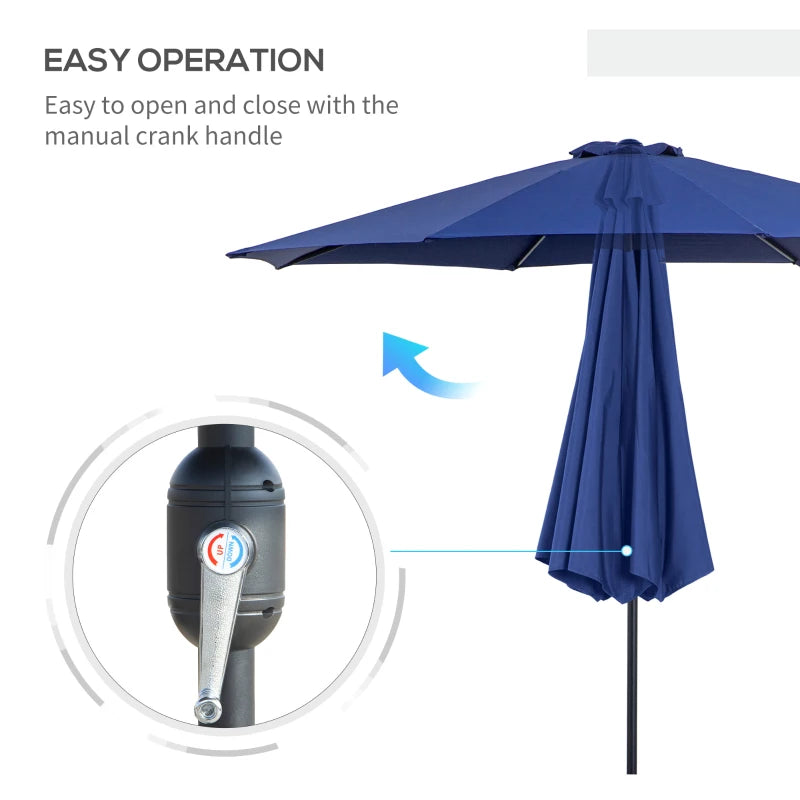 10' x 8' Round Market Umbrella, Patio Umbrella with Crank Handle and Tilt, Outdoor, Blue