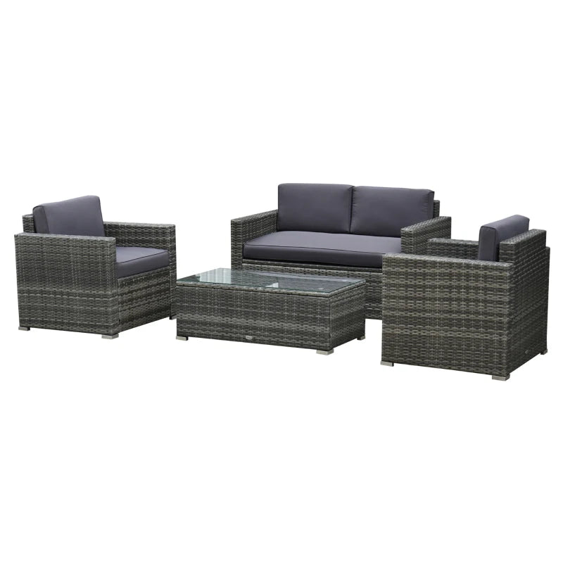 4 Pieces Patio Furniture Set, Rattan Wicker Sofa Deluxe With Cushions, Grey