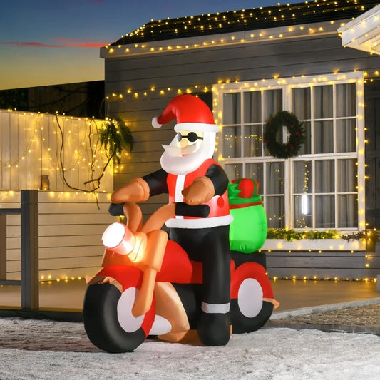 5.5' H Christmas Holiday Yard Inflatable Outdoor, Light Up LED Decoration, Santa Claus Riding a Motorcycle