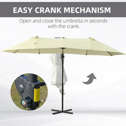 Outdoor Patio Umbrella Offset Cantilever Umbrella with Twin Canopy Sunshade Umbrella with Lift Beige